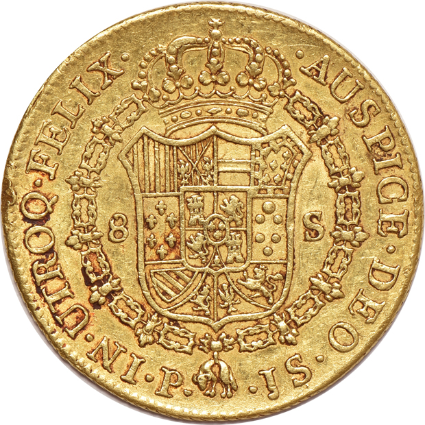 Colombia - 1775 8 escudos KM-50.2 - AU details/cleaned