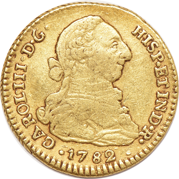Multiple - 1782 Colombia 2 escudos, and a 1787 Spain 2 escudos, both VF details