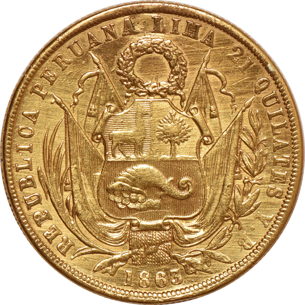 Peru - 1863 8 escudos KM-183 - AU details/graffiti/tooled