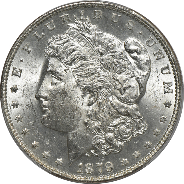Group of eight certified Morgan silver dollars
