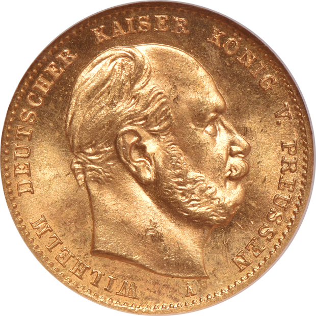Germany - 1872-S Prussia 10 marks MS-67, 1873-A Prussia 10 marks MS-65, and an 1873-S Prussia 10 marks MS-66, all NGC