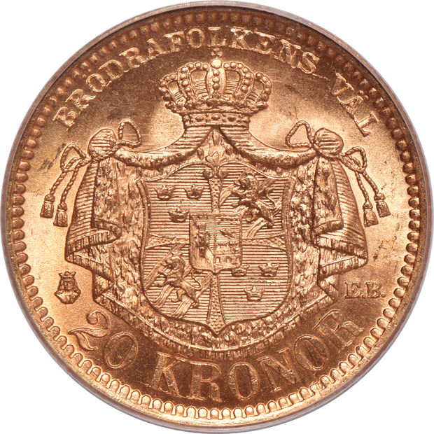 Sweden - Two 1889-EB 20 kroner, both PCGS MS-65