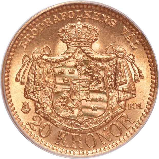Sweden - Two 1889-EB 20 kroner, both PCGS MS-65