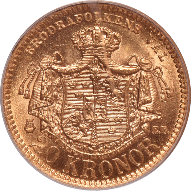 Sweden - Two 1884-EB 20 kroner, both PCGS MS-65