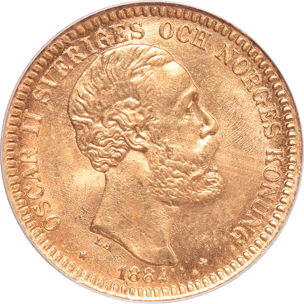 Sweden - Two 1884-EB 20 kroner, both PCGS MS-65