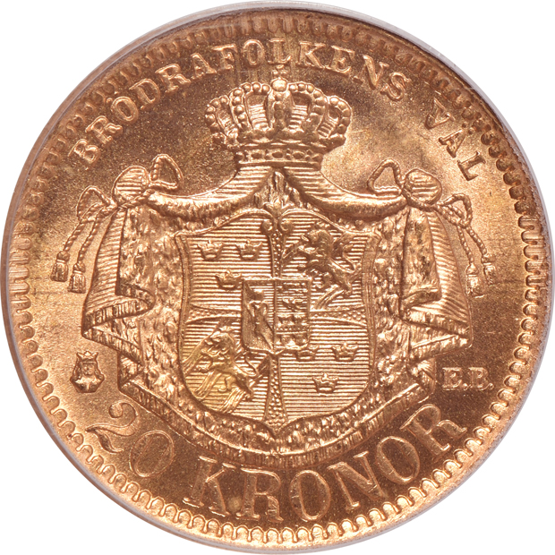 Sweden - Two 1884-EB 20 kroner, both PCGS MS-65