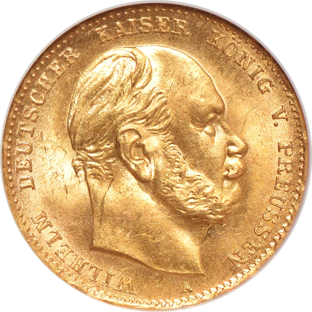 Multiple - Two Germany 1872-A Prussia 10 marks, NGC MS-65 and NGC MS-66, and a Netherlands 1875 10 gulden AU-53.
