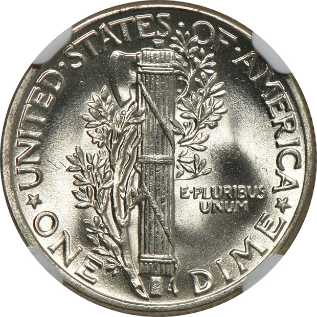 Four Mercury dimes certified Full Bands by NGC