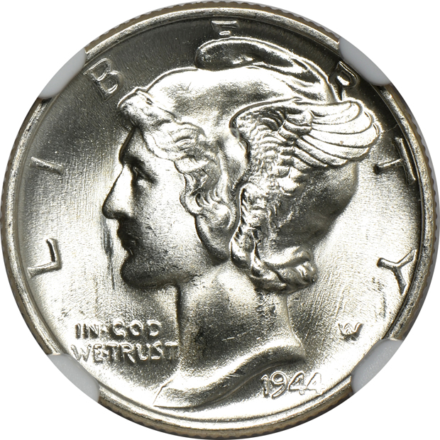 Four Mercury dimes certified Full Bands by NGC