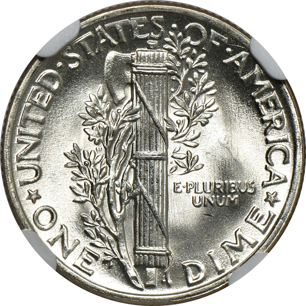 Four Mercury dimes certified Full Bands by NGC