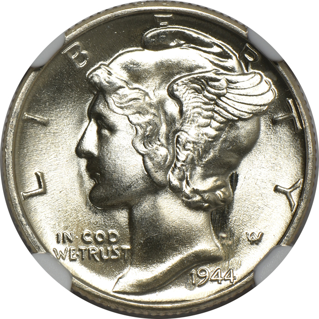 Four Mercury dimes certified Full Bands by NGC