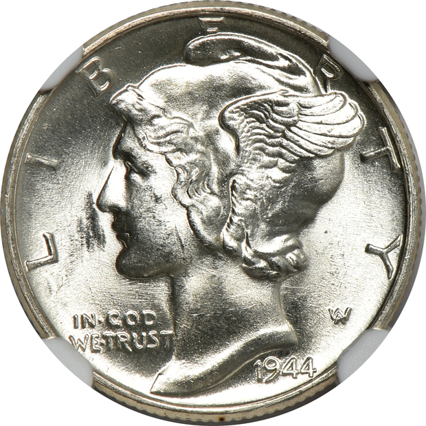 Four Mercury dimes certified Full Bands by NGC