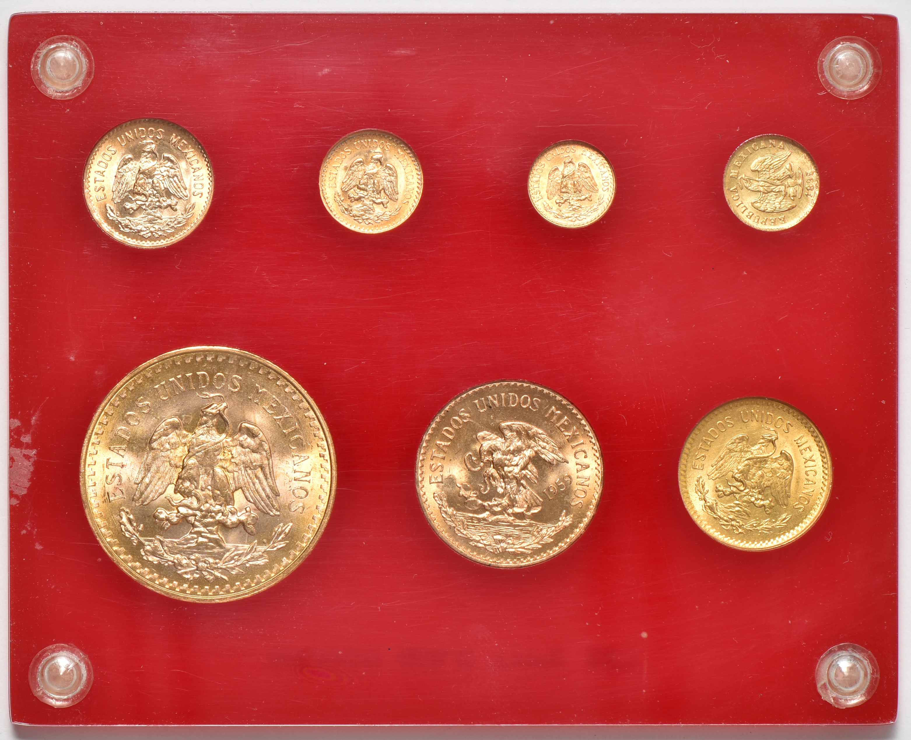 Mexico - Seven coin gold type set in a Capital Plastics holder