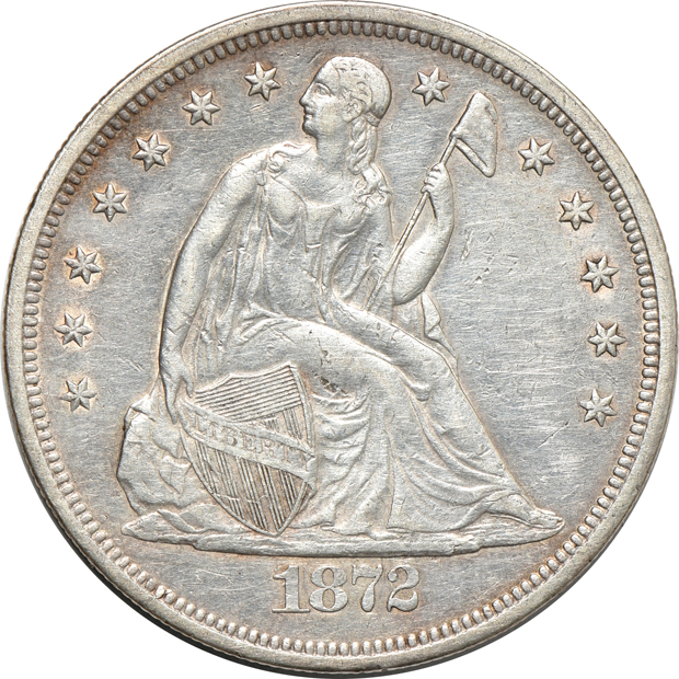 1843 XF details/cleaned, 1872 XF details/cleaned, and an 1877-S UNC details/cleaned