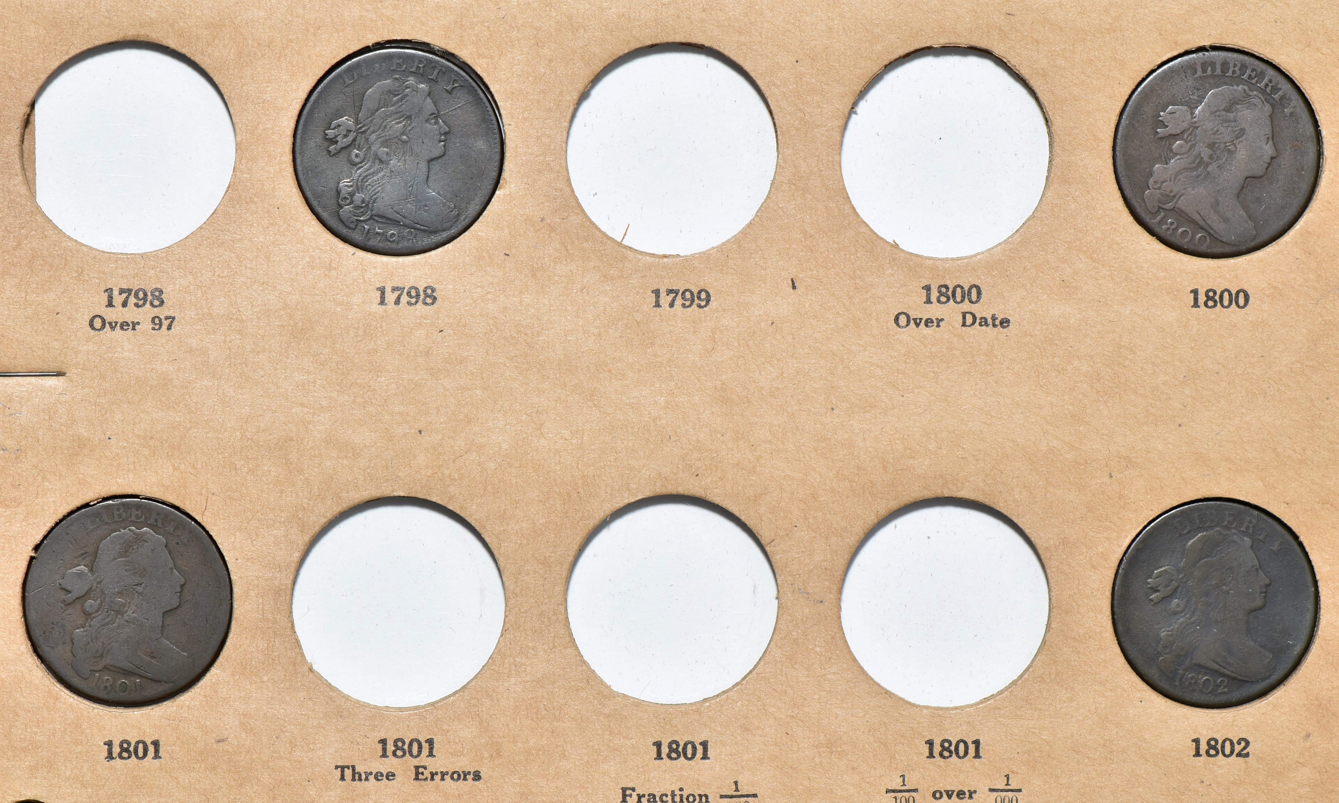 Thirty different large cents in a Wayte Raymond album