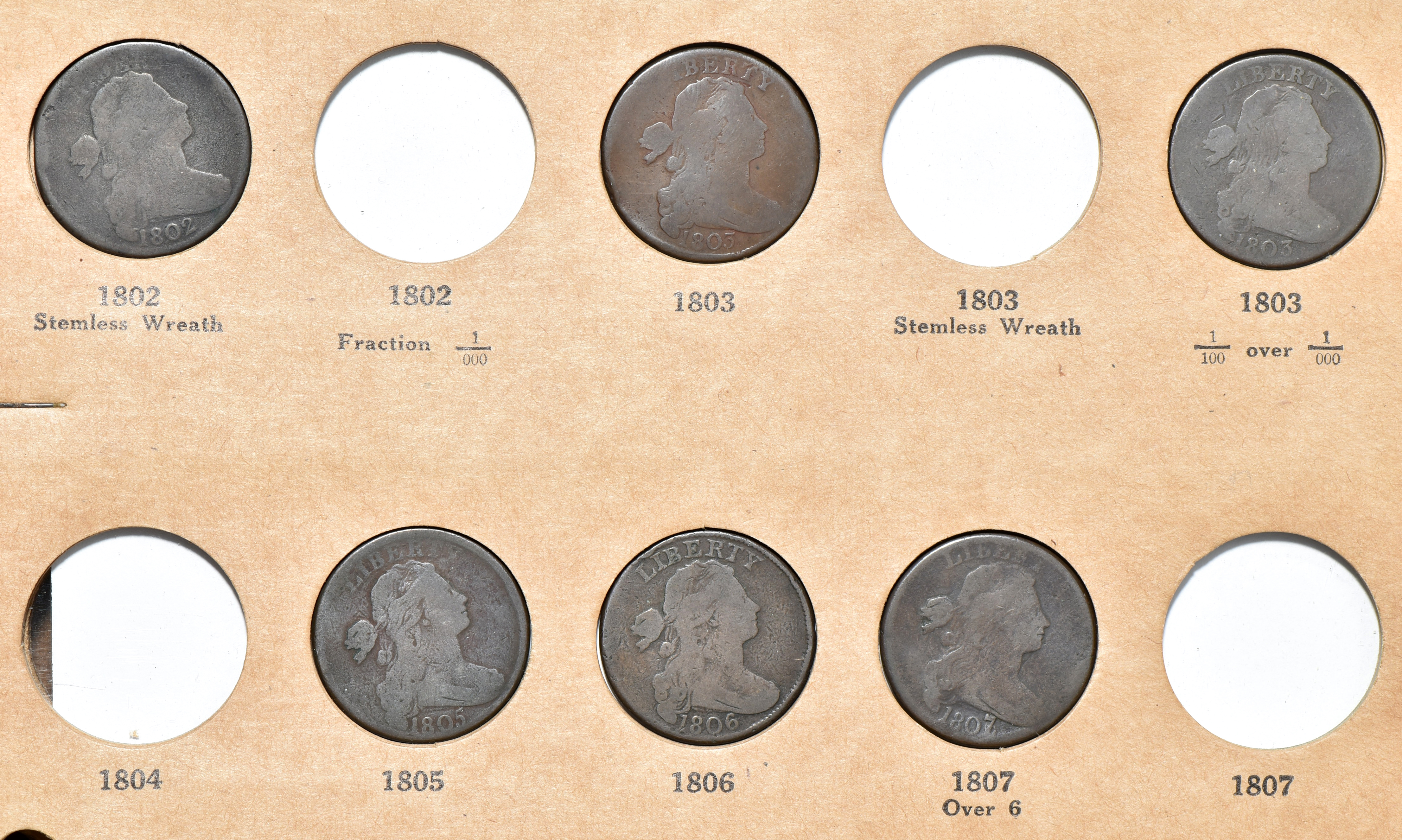 Thirty different large cents in a Wayte Raymond album