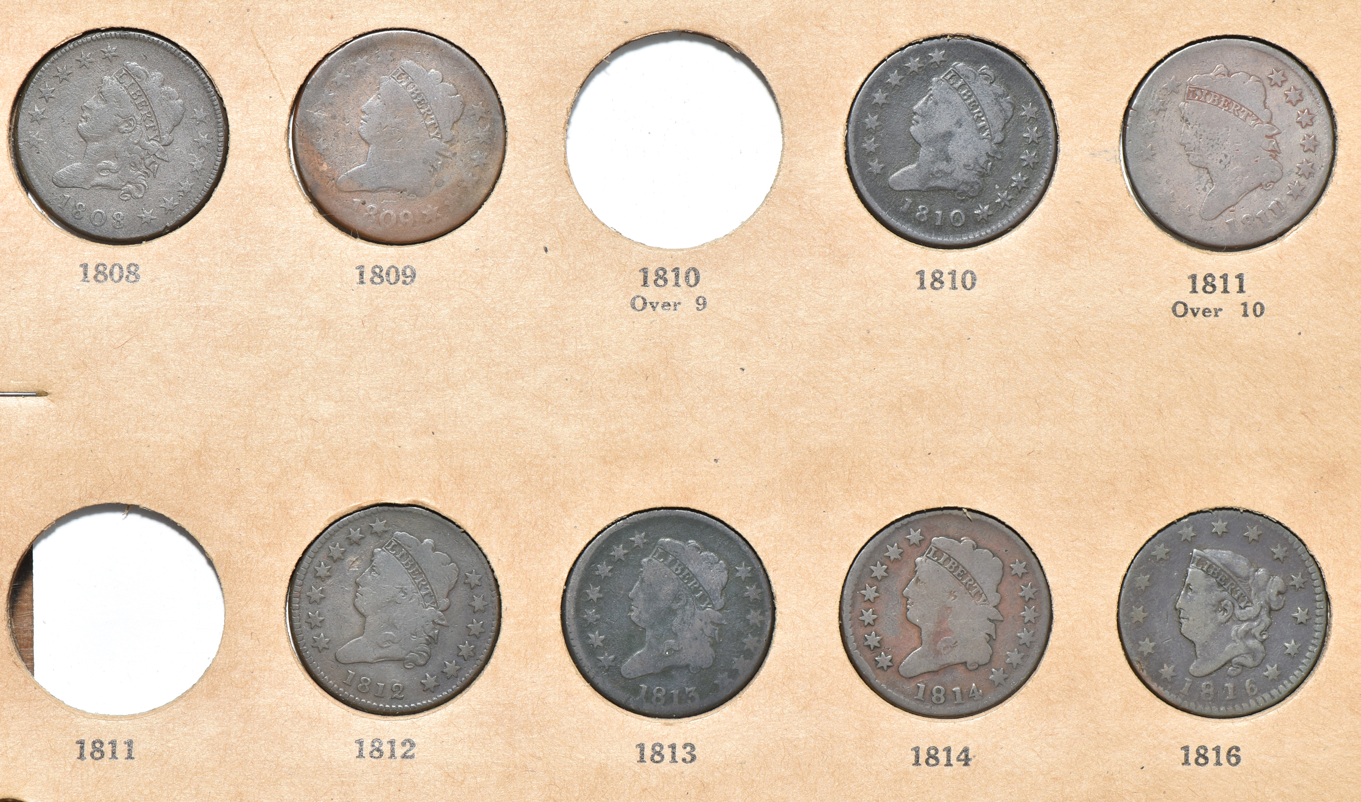 Thirty different large cents in a Wayte Raymond album