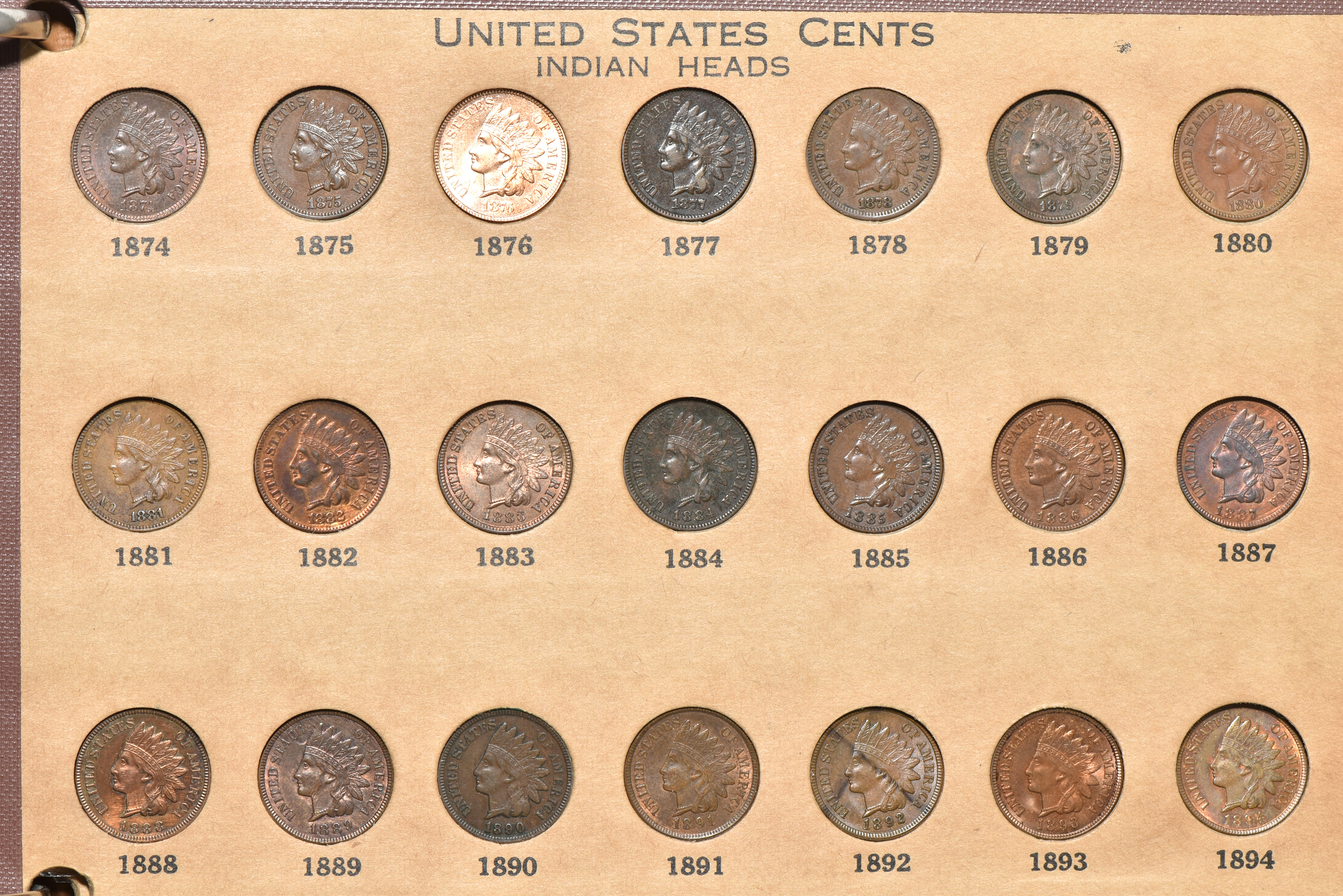Collection of Flying Eagle and Indian Head cents, complete from 1857, in a Wayte Raymond album