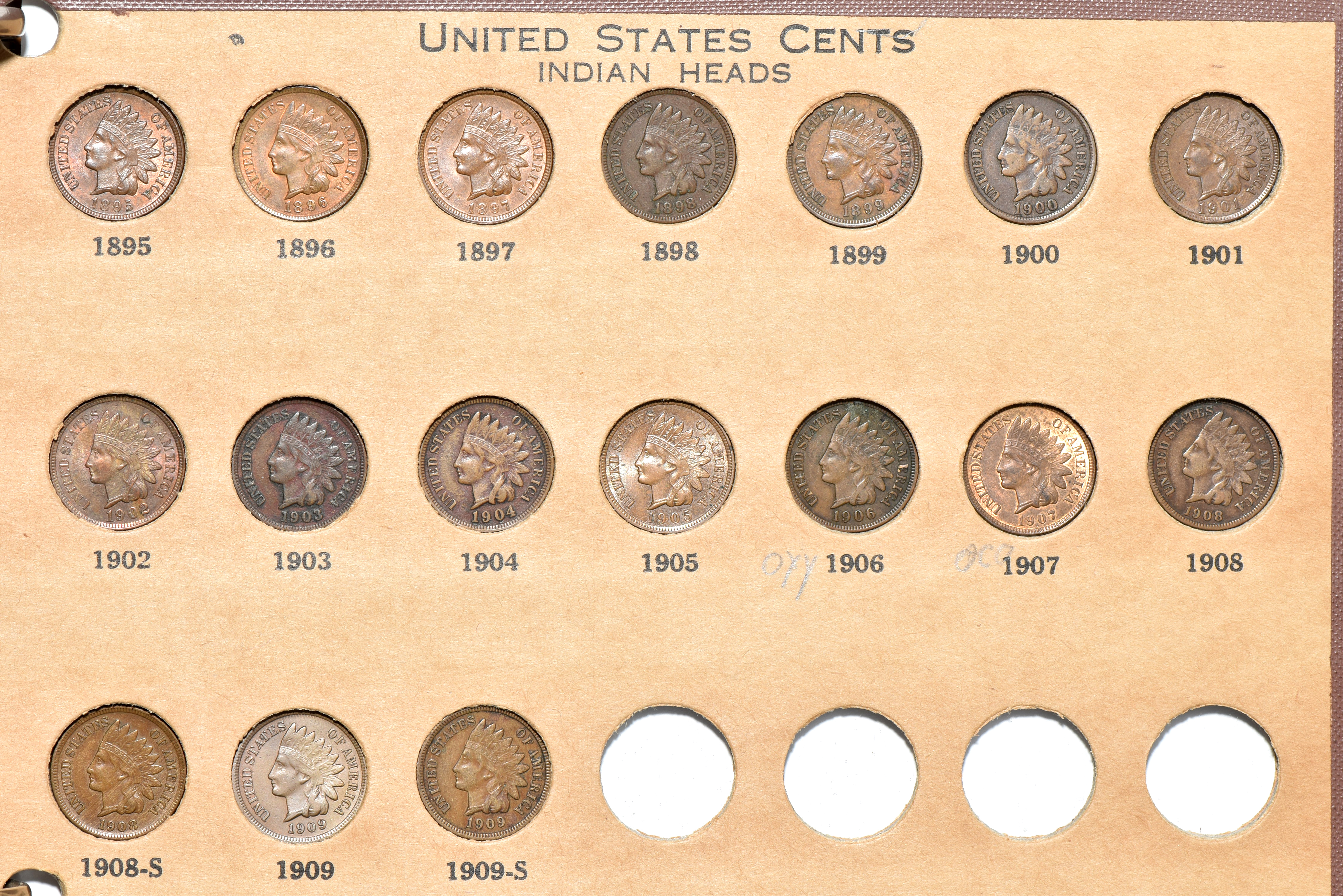 Collection of Flying Eagle and Indian Head cents, complete from 1857, in a Wayte Raymond album