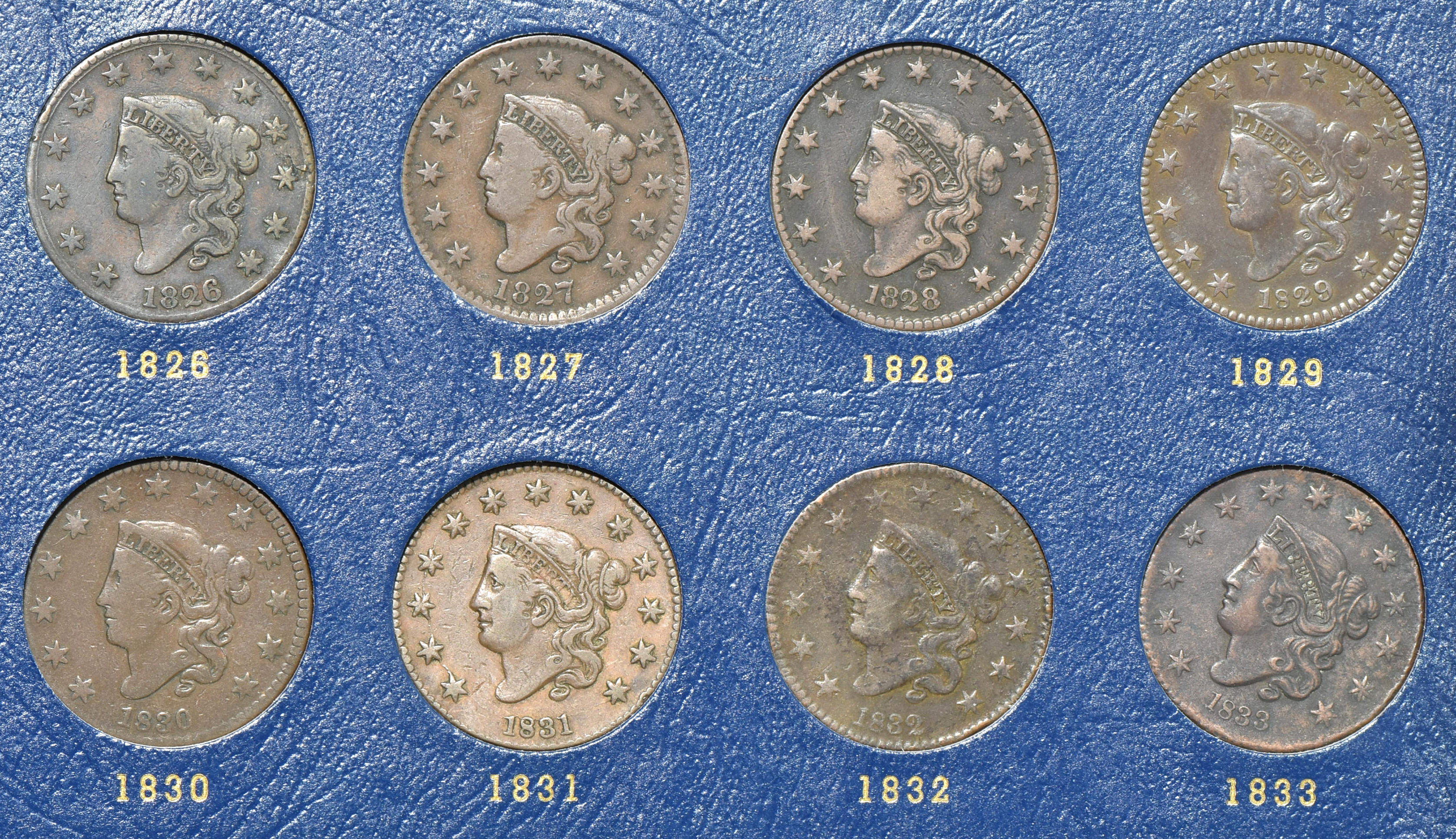 Collection of 18 different large cents, complete from 1824 through 1857
