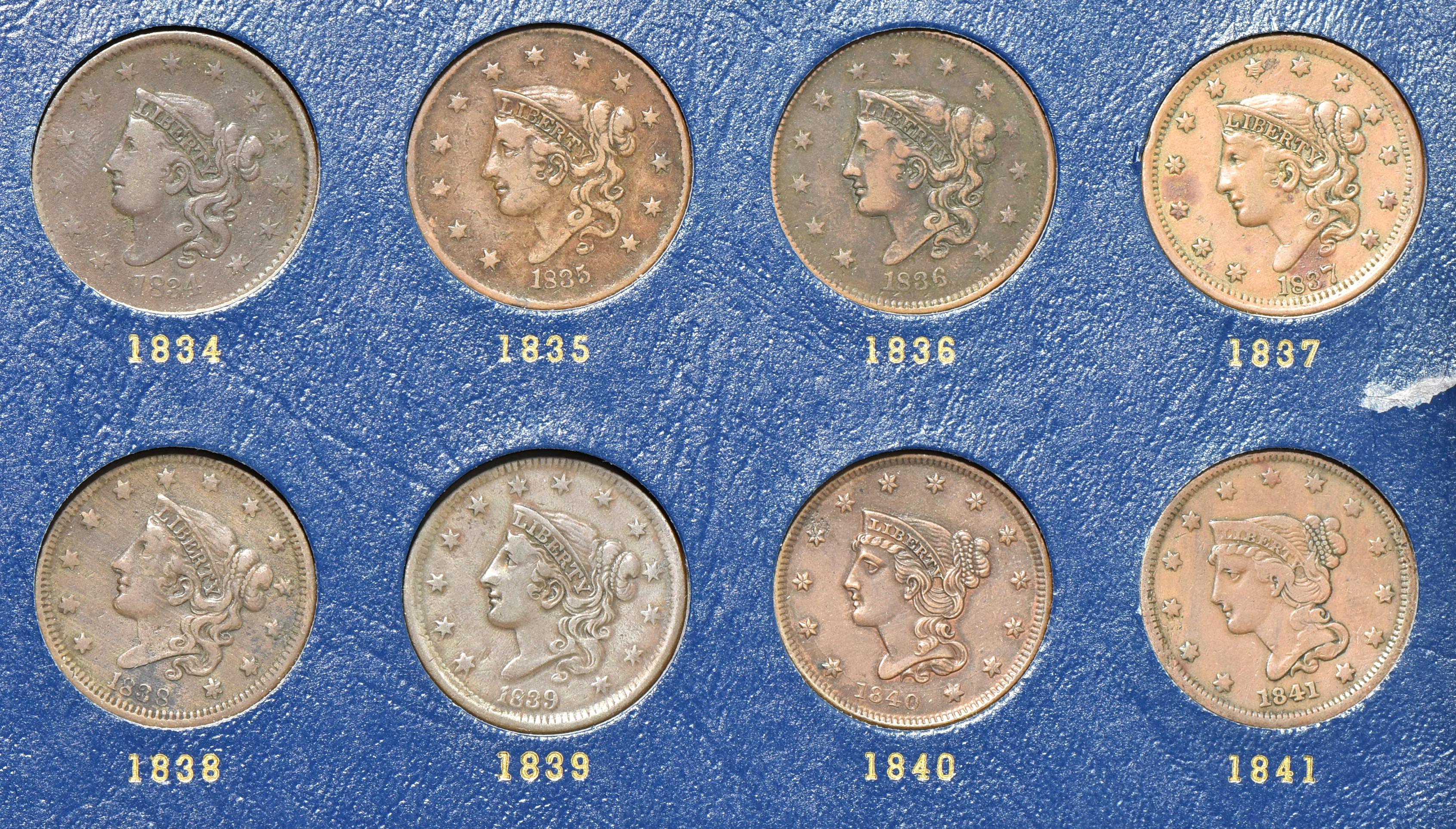 Collection of 18 different large cents, complete from 1824 through 1857