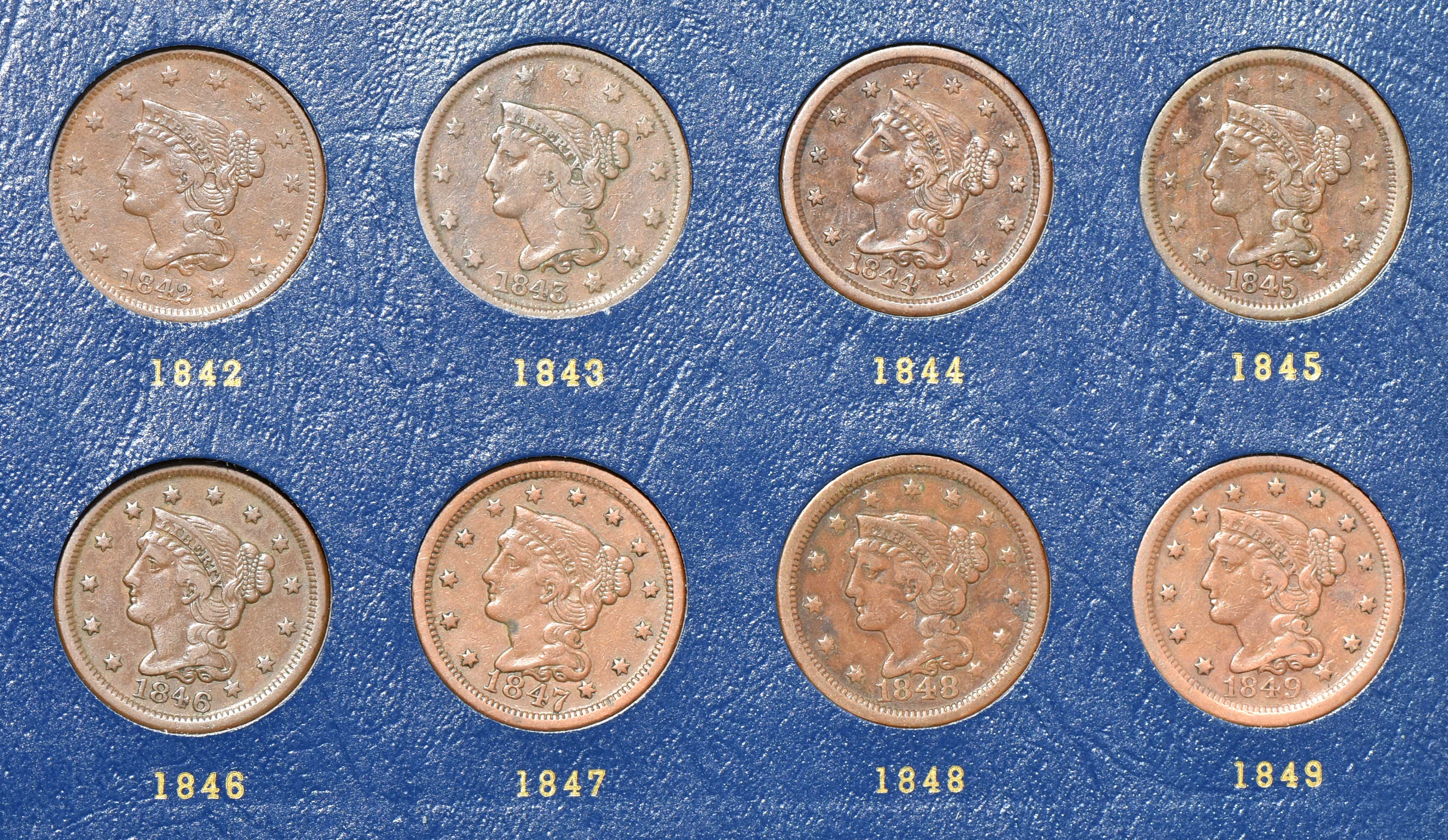Collection of 18 different large cents, complete from 1824 through 1857