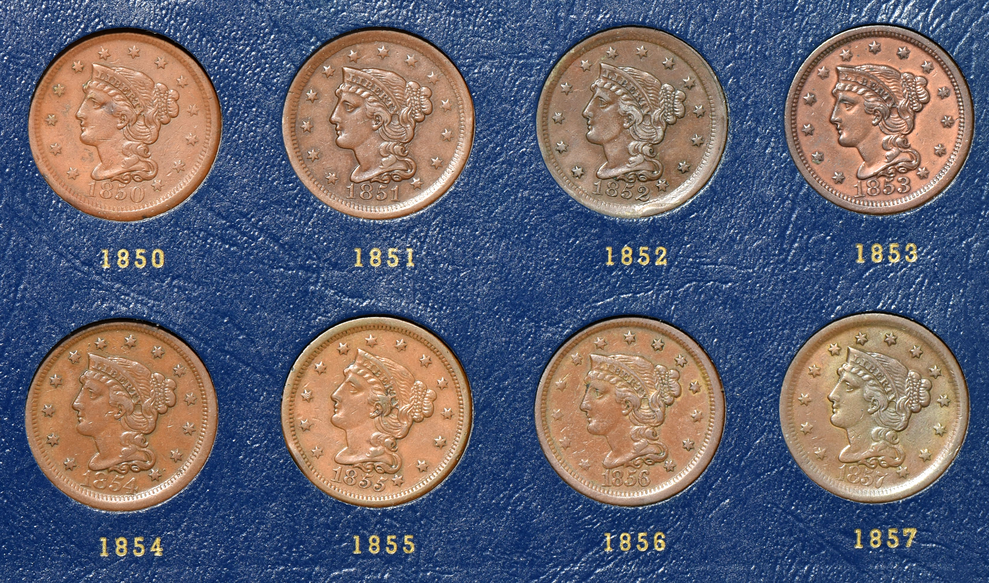 Collection of 18 different large cents, complete from 1824 through 1857