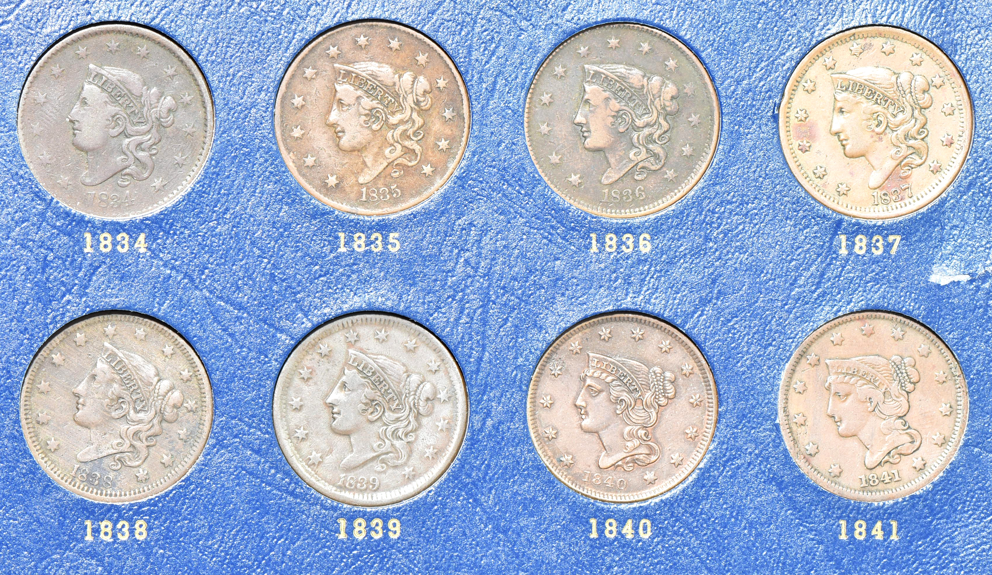 Collection of 18 different large cents, complete from 1824 through 1857