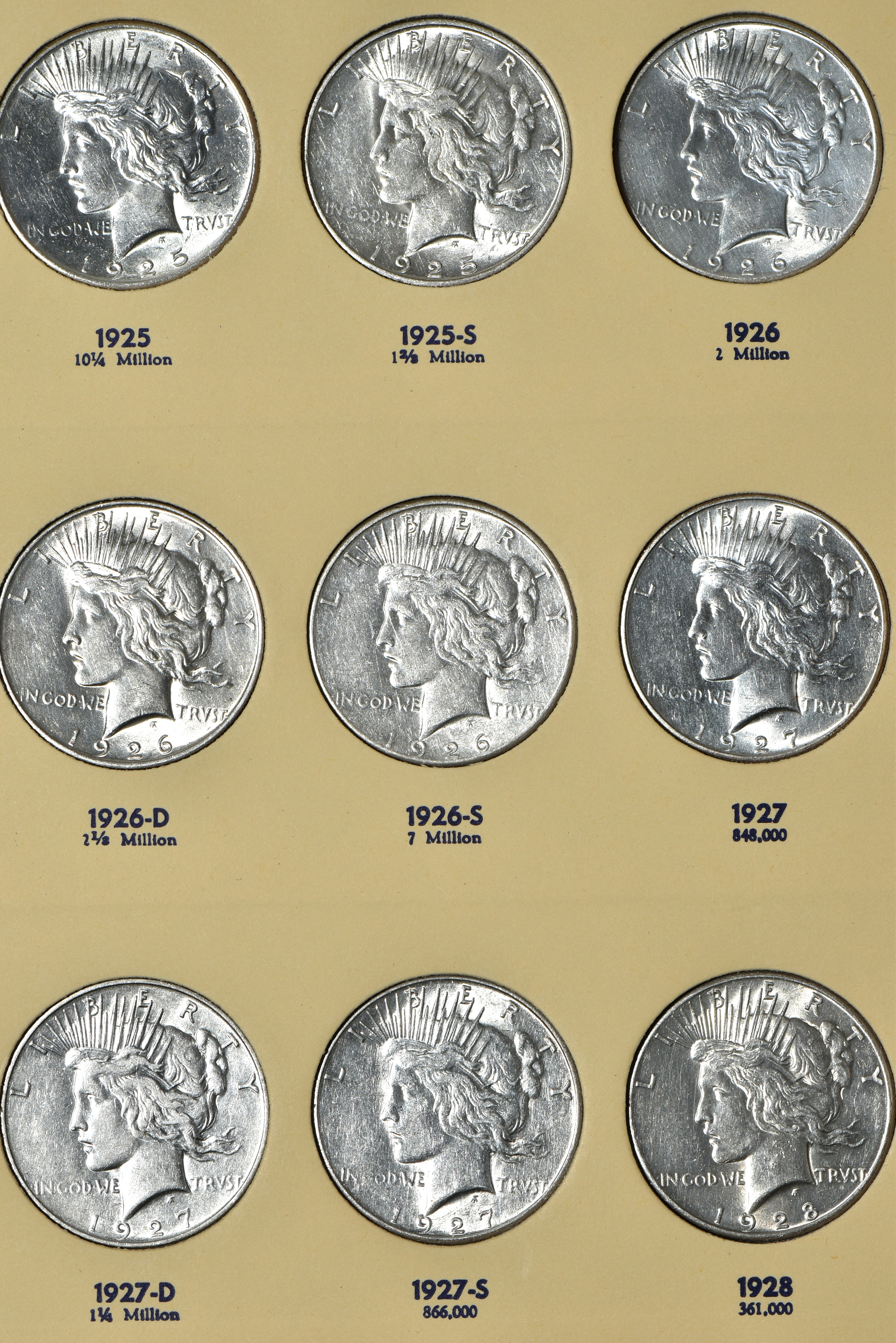 Complete collection of Peace silver dollars in a Library of Coin album
