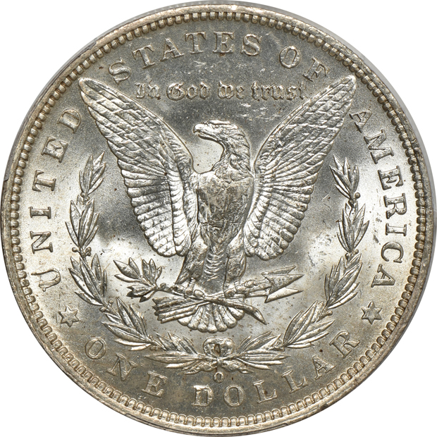 1887-O MS-64, 1889-O MS-63 CAC, and an 1890-O MS-63 CAC, all PCGS