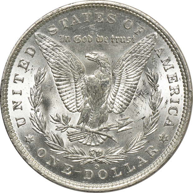 1887-O MS-64, 1889-O MS-63 CAC, and an 1890-O MS-63 CAC, all PCGS