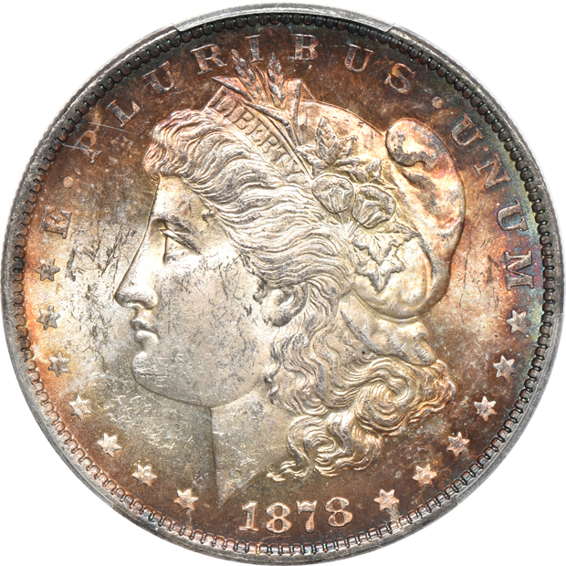 Four 1878 Morgan silver dollar type coins, all PCGS MS-62 CAC