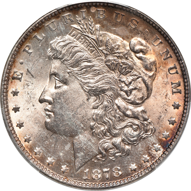 Four 1878 Morgan silver dollar type coins, all PCGS MS-62 CAC