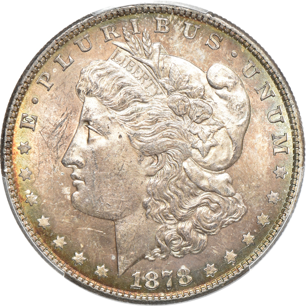Four 1878 Morgan silver dollar type coins, all PCGS MS-62 CAC