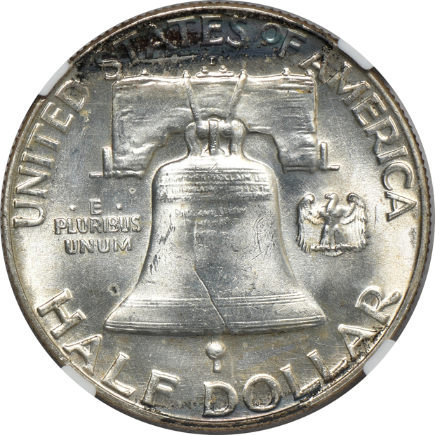 1963-D Franklin half-dollar NGC MS-65 FBL, and a 1976-S silver Eisenhower dollar UNC details/artificial toning