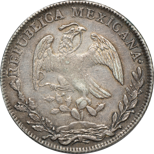 Mexico - 1824-Mo JM 8 reales F, 1844-GC MP VF, and an 1893-Zs FZ AU