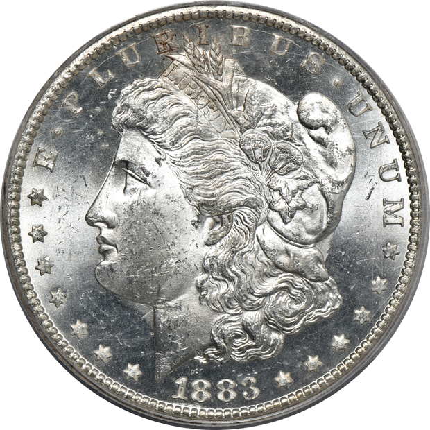 1883-CC MS-63PL (green label), and an 1883-CC MS-65, both PCGS
