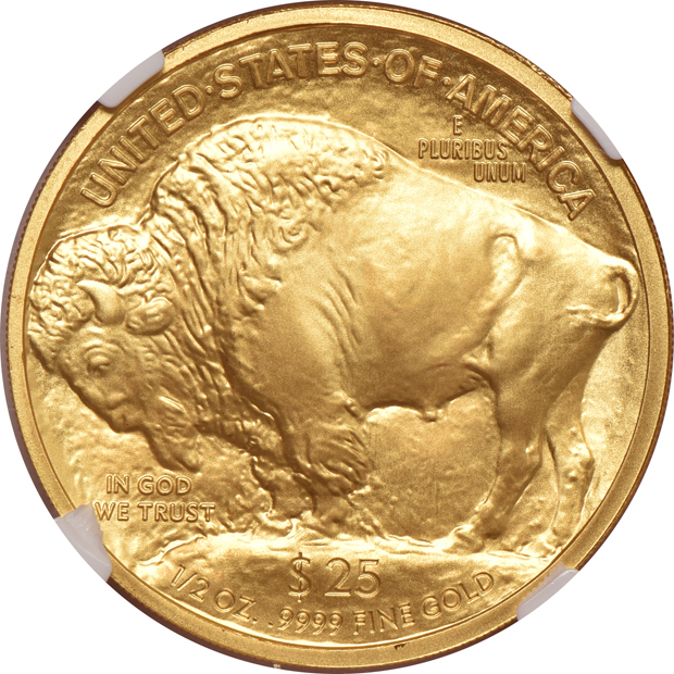 Two 2008 W $25 1/2oz Gold Buffalo, both NGC MS-70