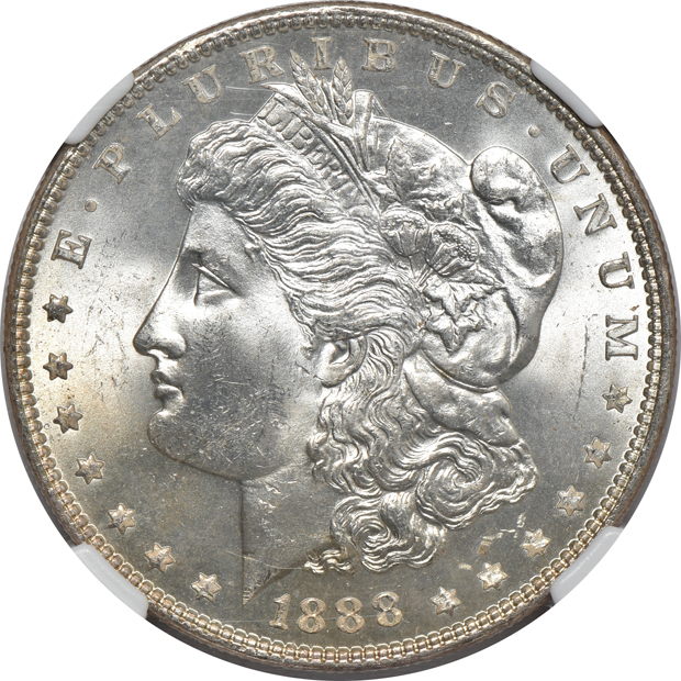 1888 Binion NGC MS-62, 1888 NGC MS-66, and an 1888-O PCGS MS-66