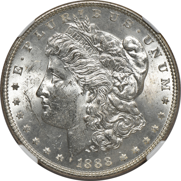1888 Binion NGC MS-62, 1888 NGC MS-66, and an 1888-O PCGS MS-66