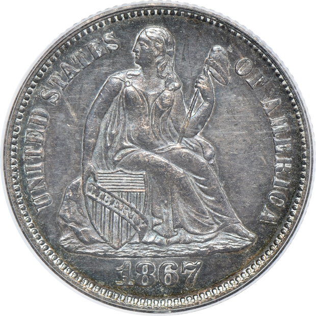 1867 ten-coin Proof Set (no w/ rays nickel), all PCGS