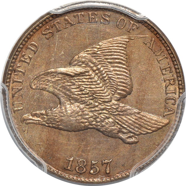 1857 Flying Eagle DDO FS-101 S-4 AU-55, 1857 Flying Eagle DDO FS-102 S-15 AU-58, and an 1857 Flying Eagle DDO FS-105 S-2 XF-45, all PCGS