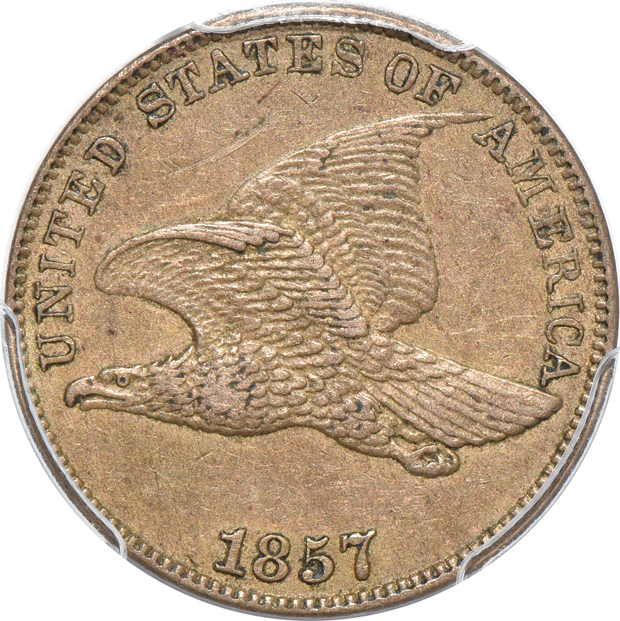 Three Flying Eagle cents and one Indian cent, all certified