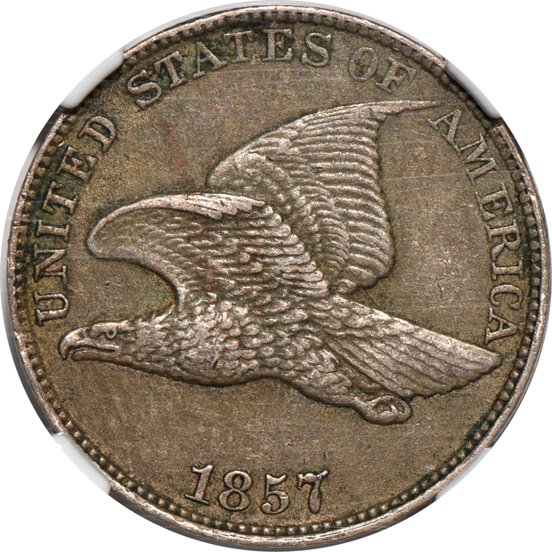 Three Flying Eagle cents and one Indian cent, all certified
