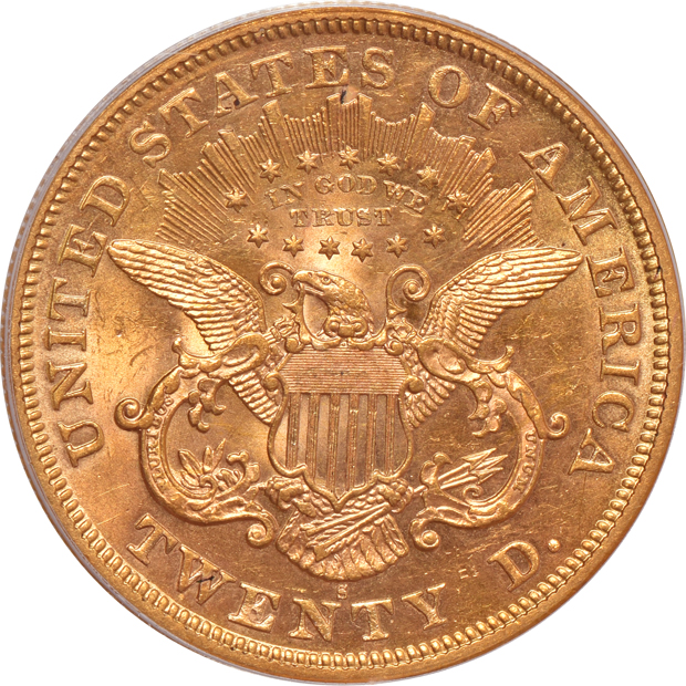 1873-S Open 3 PCGS AU-58 (green label)