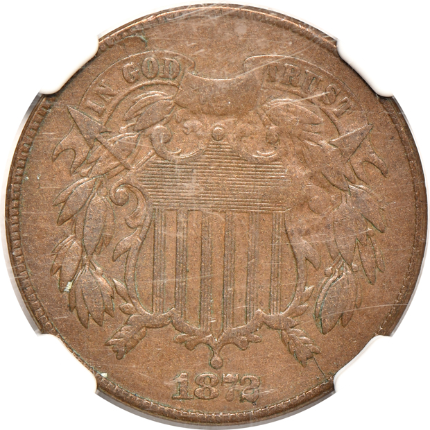 1872 NGC VF-30 BN, and an 1872 PCGS PR-63BN