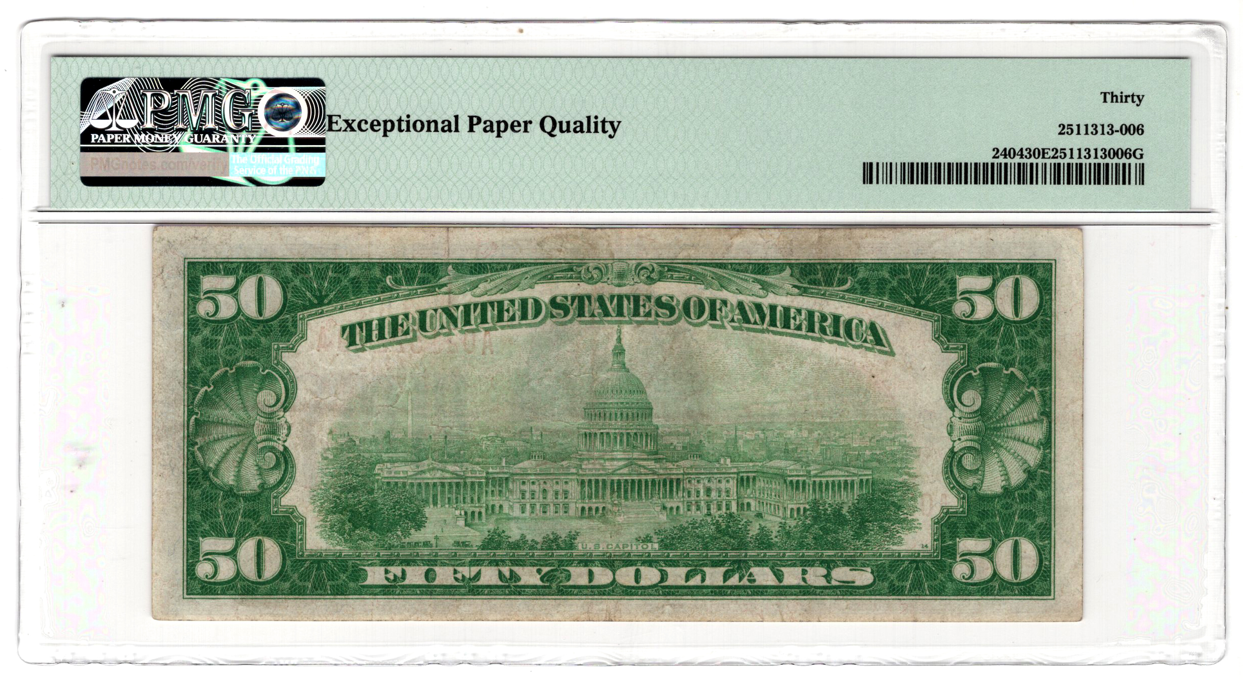 1928 $50 Fr# 2404 - PMG VF-30 EPQ
