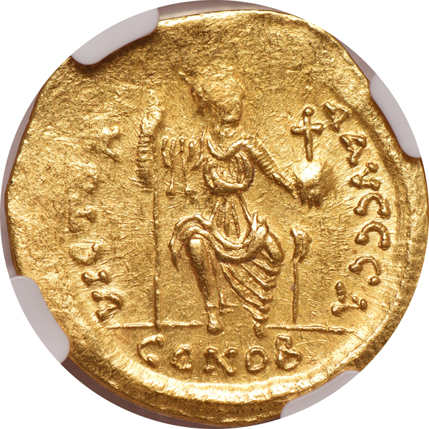 Roman Empire - 2nd Century BC Gaul, Ambiani AV quarter-stater VG, 565-578 Byzantine Empire AV solidus Choice AU, and a 613-641 Byzantine Empire AV solidus Mint State, all NGC