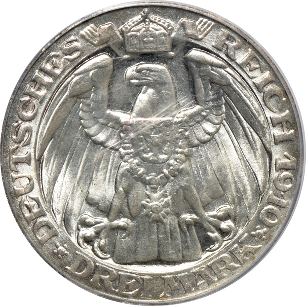 Germany - 1910-A Prussia 3 Mark - PCGS MS-63
