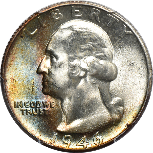 Five Washington quarters certified MS-66 by PCGS